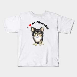 I Love My Chihuahua Cute Chihuahua Puppy Dog Watercolor Art Kids T-Shirt